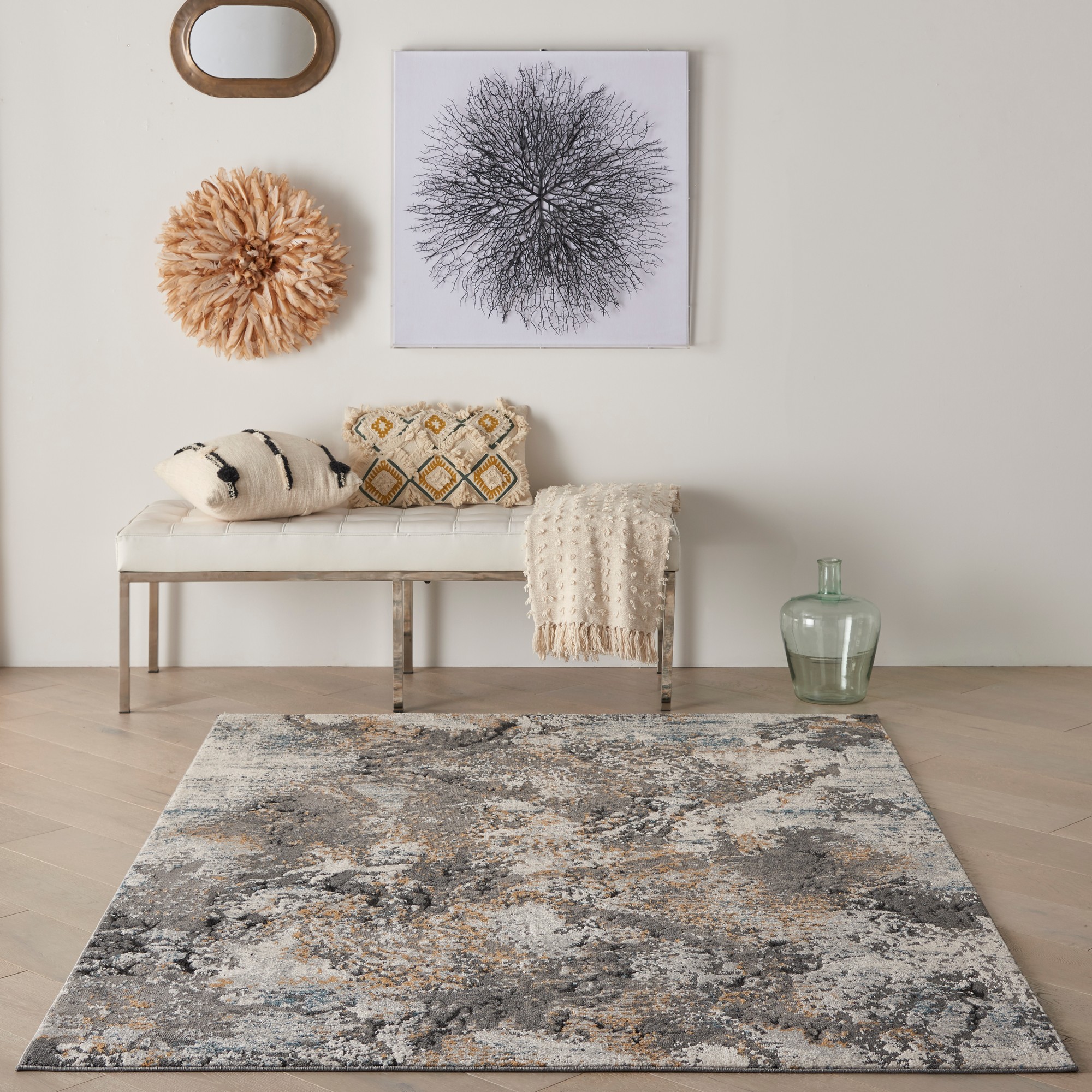 Tangra Tnr01 Abstract Rug By Nourison In Grey Multicolour